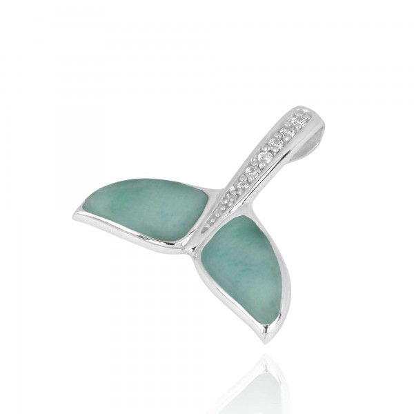 Larimar and Clear Cubic Zirconias Whale Tail Pendant